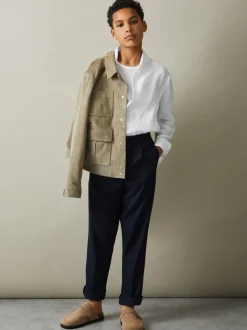 Blanc - Chemise Reiss Ruban rayée en lin à col coupé