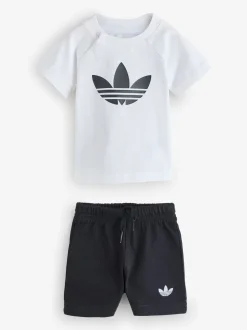 Blanc - Ensemble Adidas Original avec haut à logo trèfle et Shorts pour Bébé