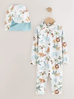 Blanc - Ensemble maillot de bain et chapeaux Sunsafe (3mths-7yrs)