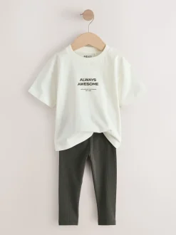 Blanc - Ensemble Manches courtes  100% coton - T-shirt et Leggings (3mths-7yrs)