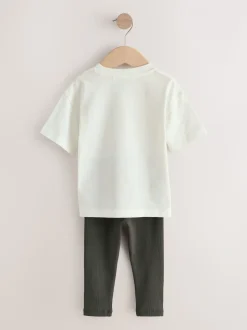 Blanc - Ensemble Manches courtes  100% coton - T-shirt et Leggings (3mths-7yrs)