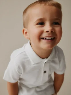 Blanc - Ensemble polo texturé à manches courtes et short (3mois7ans)