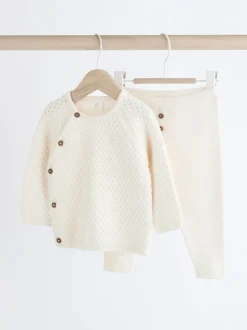 Blanc - Ensemble pull et pantalon en maille bébé (0mois-2ans)
