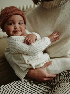 Blanc - Ensemble pull et pantalon en maille bébé (0mois-2ans)