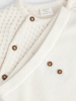 Blanc - Ensemble pull et pantalon en maille bébé (0mois-2ans)