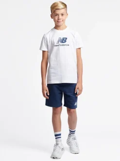 Blanc - Ensemble t-shirt et short à logo empilé New Balance