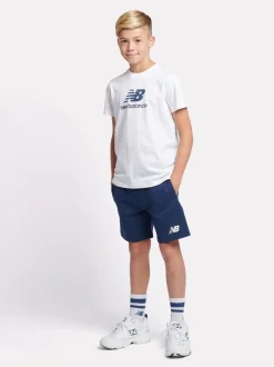 Blanc - Ensemble t-shirt et short à logo empilé New Balance