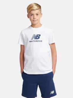 Blanc - Ensemble t-shirt et short à logo empilé New Balance