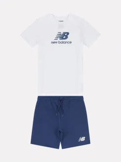 Blanc - Ensemble t-shirt et short à logo empilé New Balance