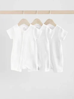 Blanc - Lot de 3 barboteuses à fermeture éclair bidirectionnelle pour bébé 100% coton (0mois à3ans)