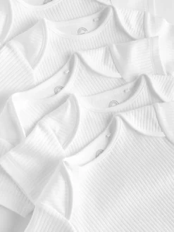 Blanc - Lot de 5 bodys côtelés à manches courtes pour bébé