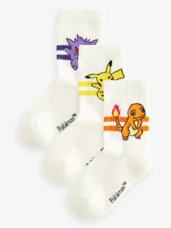 Blanc - Lot de 3 paires de chaussettes Pokemon