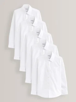 Blanc - Paquet de 5 chemises d'école à manches longues (3-17ans)