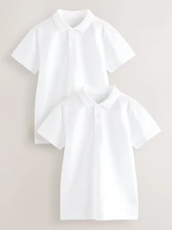 Blanc - Polos en coton à manches courtes pour l'école, lot de 2 (3-16ans)