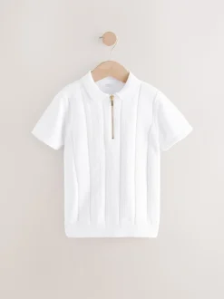 Blanc - Polos tricotés à col zippé (3-16yrs)