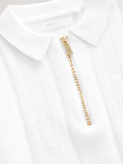 Blanc - Polos tricotés à col zippé (3-16yrs)