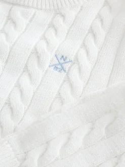 Blanc - Pull à col rond en maille torsadée (3-16ans)