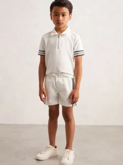 Blanc - Short Reiss Terry texturé à bandes latérales