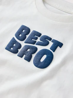 Blanc Best Bro - T-shirt imprimé graphique à manches longues (3mois-8ans)