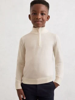 BLANC DE NEIGE - Pull Reiss Blackhall à quart de zip en laine mérinos