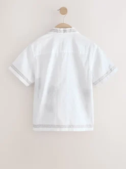 Blanc imprimé palmiers - Chemise à manches courtes avec col Revere (3-16ans)