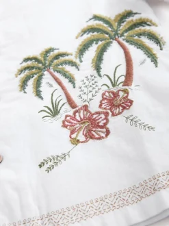 Blanc imprimé palmiers - Chemise à manches courtes avec col Revere (3-16ans)