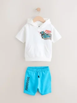 Blanc/aqua - Ensemble sweat-shirt et short (3mths-8yrs)
