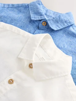 Blanc/Bleu - Blend Chemises Manchester court en lin ({t}3mois-16ans)