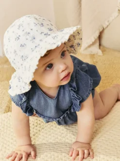 Blanc/bleu à imprimé floral ditsy - Bob bébé 100% coton (0mois-2ans)