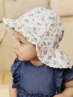 Blanc/bleu à imprimé floral ditsy - Bob bébé 100% coton (0mois-2ans)