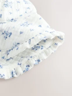 Blanc/bleu à imprimé floral ditsy - Bob bébé 100% coton (0mois-2ans)