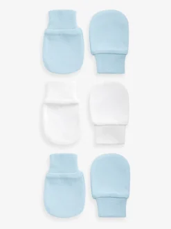 Blanc/Bleu - Paquet de gants à gratter pour bébé 3