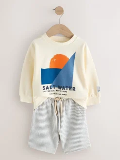 Blanc/bleu écru - Ensemble sweat-shirt et short (3mths-8yrs)