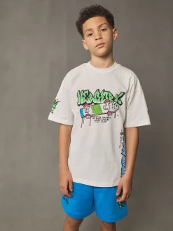 Blanc/Bleu Graffiti - Ensemble décontracté T-shirt et short Manches courtes (3-16ans)