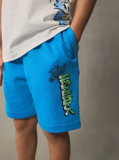 Blanc/Bleu Graffiti - Ensemble décontracté T-shirt et short Manches courtes (3-16ans)