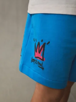 Blanc/Bleu Graffiti - Ensemble décontracté T-shirt et short Manches courtes (3-16ans)