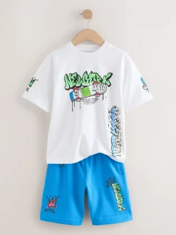 Blanc/Bleu Graffiti - Ensemble décontracté T-shirt et short Manches courtes (3-16ans)