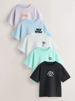 Blanc/bleu/vert/noir/violet - Lot de 5 petits T-shirts graphiques à manches courtes (3mois-7ans)