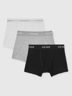 Blanc/gris/noir - Lot de 3 boxers Reiss Heller en coton extensible à taille avec logo