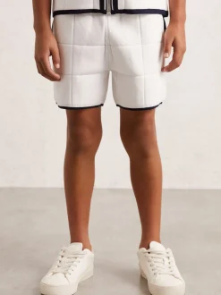 Blanc/Marine - Short Reiss Barbor en maille à surpiqûres