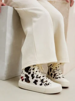 Blanc/marron imprimé vache - À lacets High Top Trainers