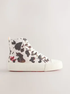 Blanc/marron imprimé vache - À lacets High Top Trainers
