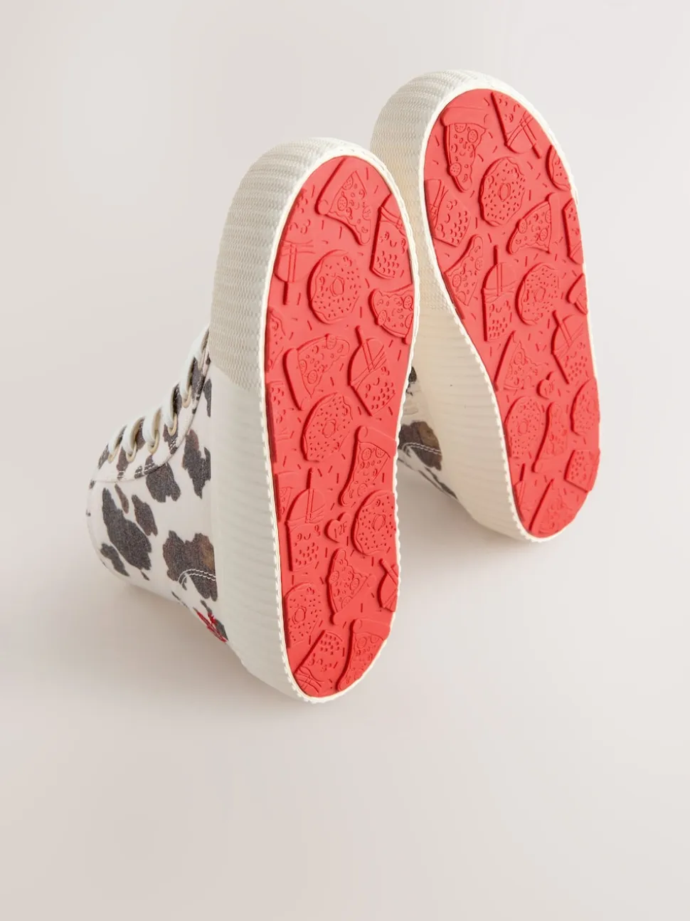 Blanc/marron imprimé vache - À lacets High Top Trainers