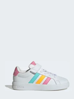 blanc/multicolore - adidas Grand Court 3.0 Baskets enfant à lacets élastiques