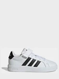 Blanc/Noir - adidas Grand Court 3.0 Baskets enfant à lacets élastiques
