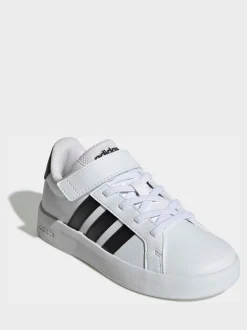 Blanc/Noir - adidas Grand Court 3.0 Baskets enfant à lacets élastiques