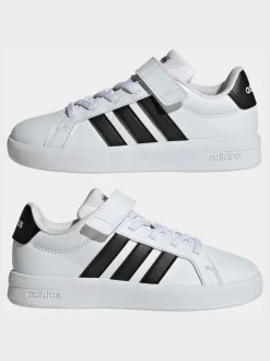 Blanc/Noir - adidas Grand Court 3.0 Baskets enfant à lacets élastiques