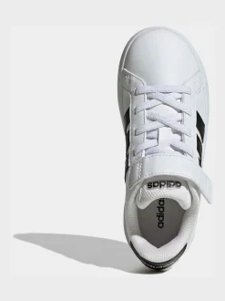 Blanc/Noir - adidas Grand Court 3.0 Baskets enfant à lacets élastiques