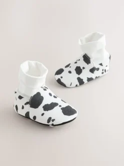 Blanc/noir imprimé vache - Chaussures bottines chaussettes bébé (0-18mois)
