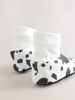 Blanc/noir imprimé vache - Chaussures bottines chaussettes bébé (0-18mois)